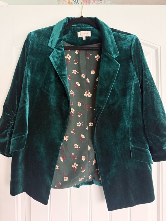 Skies Are Blue Jackets & Blazers - Skies Are Blue Velvet Blazer Jacket in Deep Green